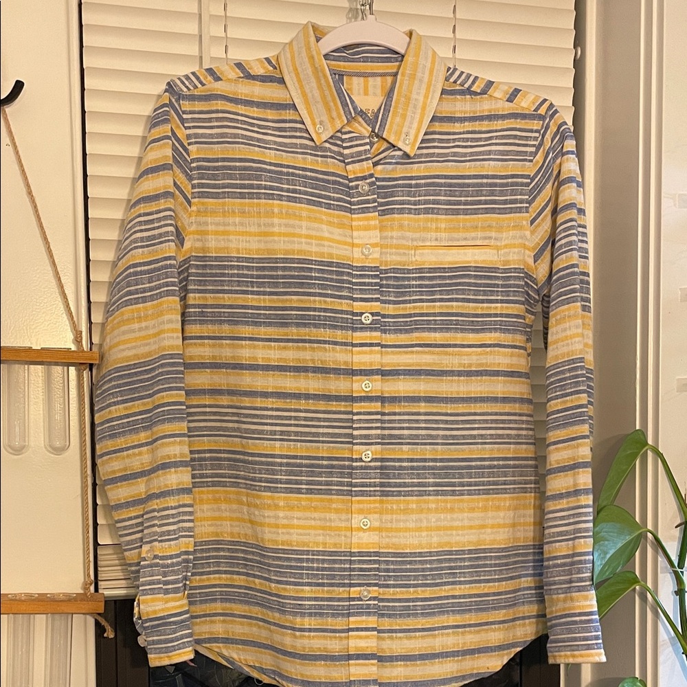 Wildfang Yellow and Blue Striped Button Down Shirt | cotton + linen